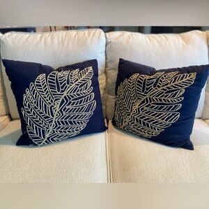 Navy and Gold Leaf Embroidered Throw Pillows